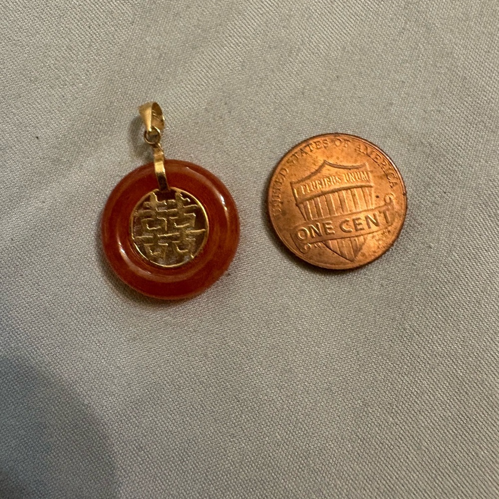 Asian Amber red Jade with 14k gold charm with 14k gold chain